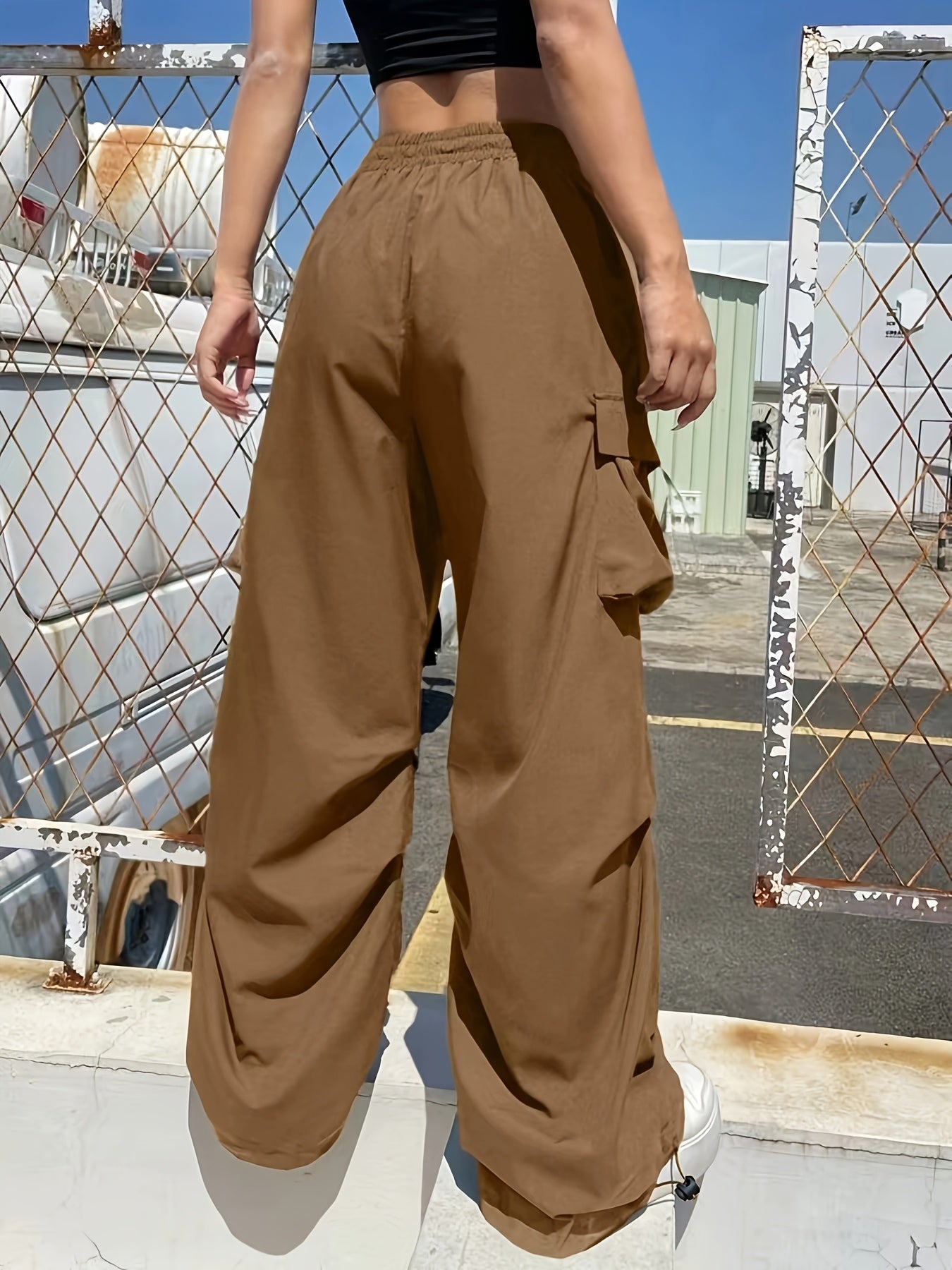 Astrid | Women's Wide Leg Cargo Pocket Casual Pants - Black