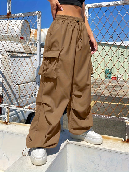 Astrid | Women's Wide Leg Cargo Pocket Casual Pants - Black