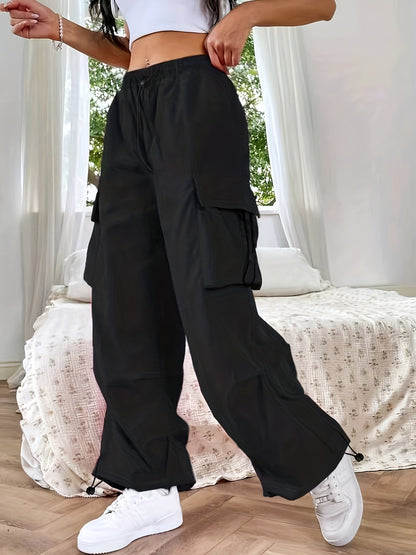 Astrid | Women's Wide Leg Cargo Pocket Casual Pants - Black