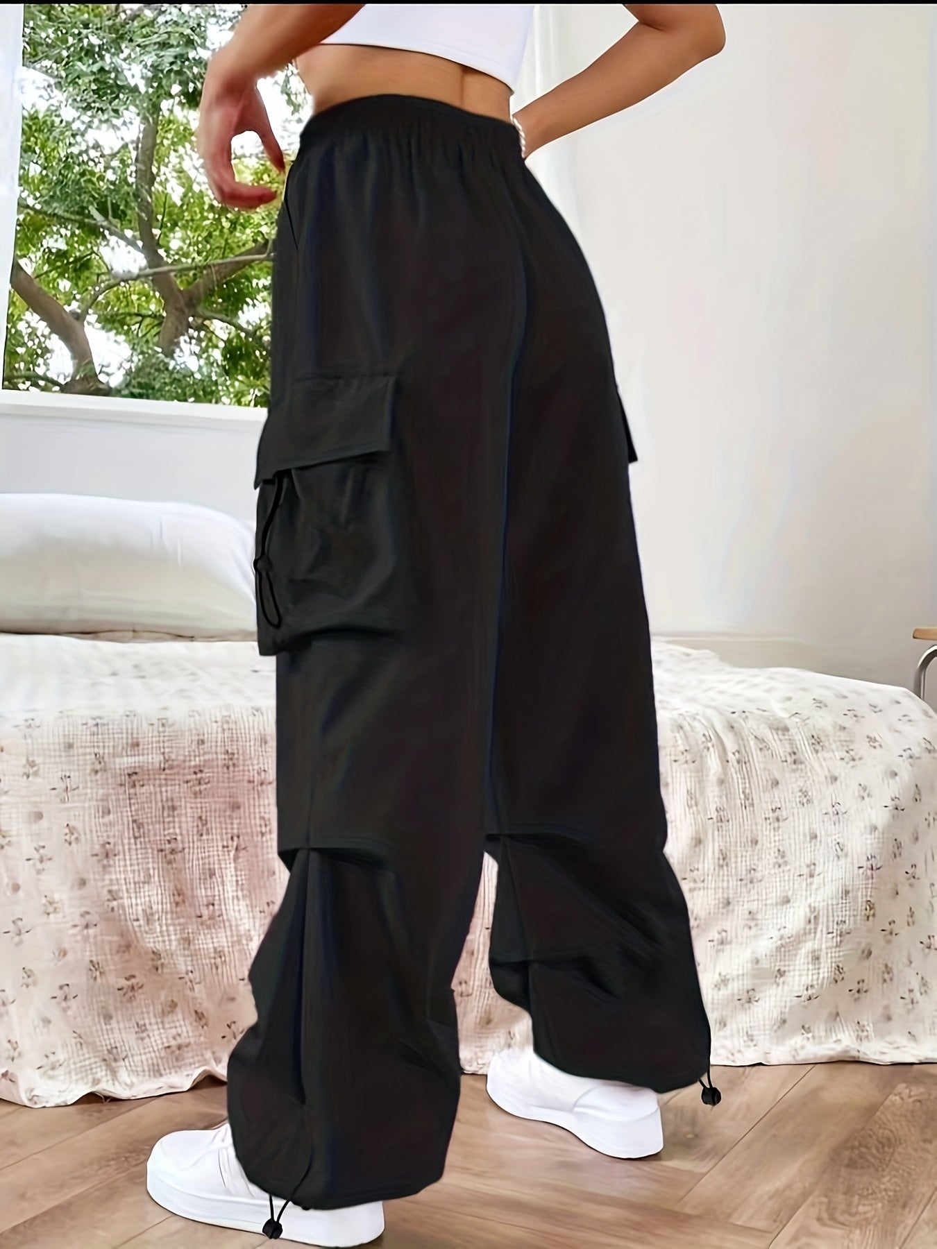 Astrid | Women's Wide Leg Cargo Pocket Casual Pants - Black