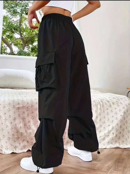 Astrid | Women's Wide Leg Cargo Pocket Casual Pants - Black