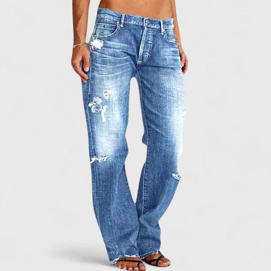 Astrid | Women's Distressed Light Blue Low Rise Straight Leg Jean
