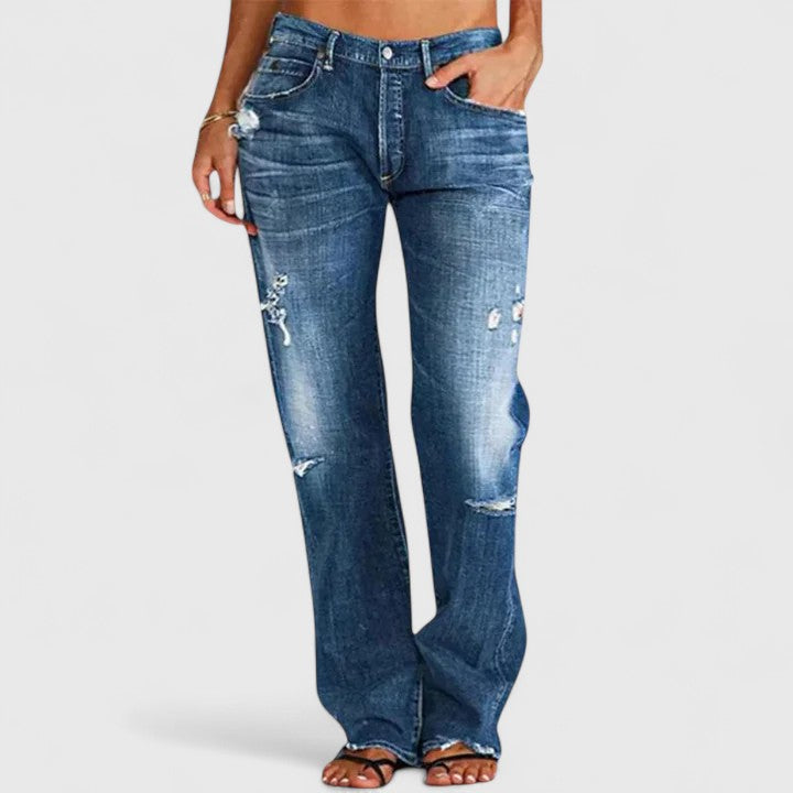 Astrid | Women's Distressed Light Blue Low Rise Straight Leg Jean