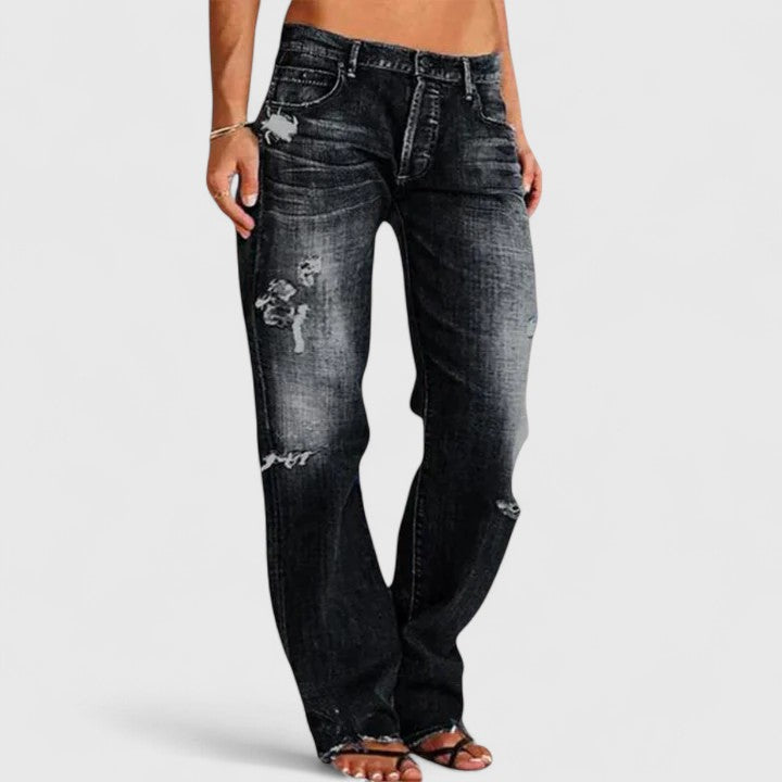 Astrid | Women's Distressed Light Blue Low Rise Straight Leg Jean
