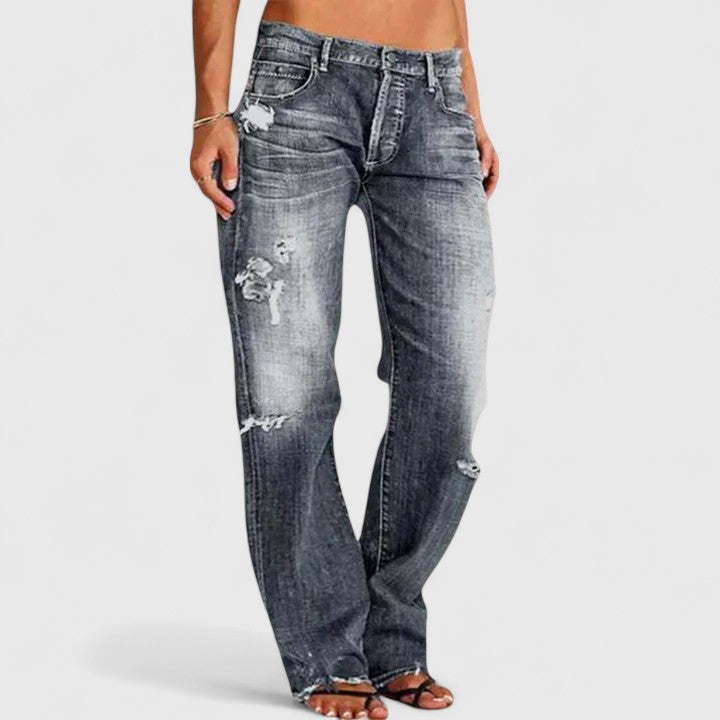 Astrid | Women's Distressed Light Blue Low Rise Straight Leg Jean