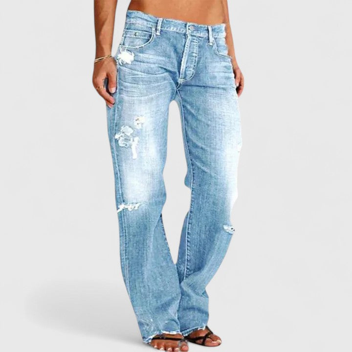 Astrid | Women's Distressed Light Blue Low Rise Straight Leg Jean