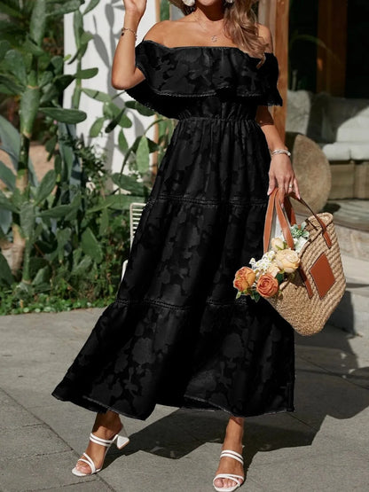 Women's Off Shoulder Tiered White Maxi Wedding Guest Dress