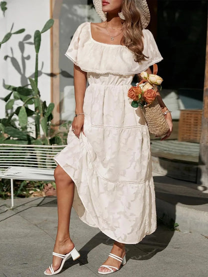 Women's Off Shoulder Tiered White Maxi Wedding Guest Dress