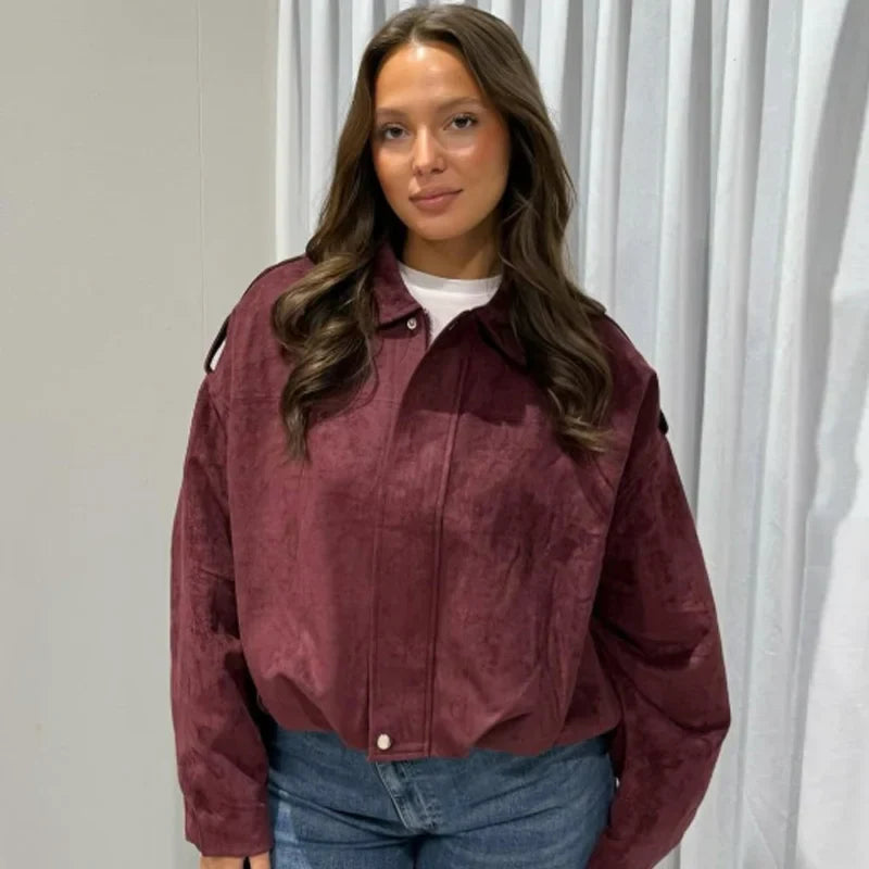 Astrid | Luxury Olive Green Cropped Suede Bomber Jacket