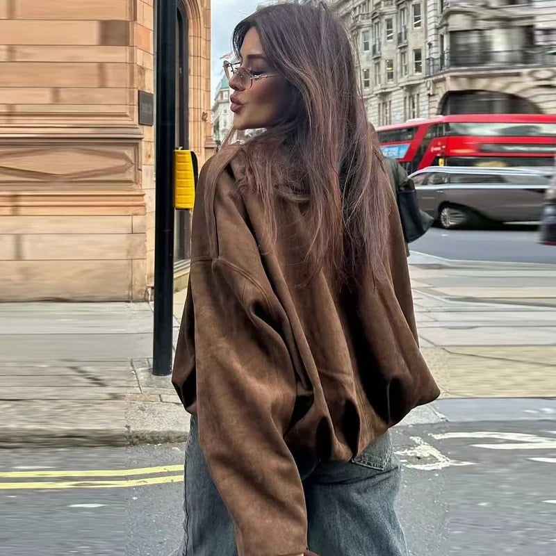 Astrid | Luxury Olive Green Cropped Suede Bomber Jacket