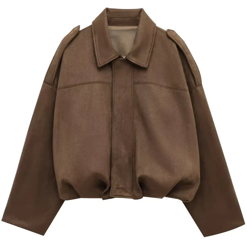 Astrid | Luxury Olive Green Cropped Suede Bomber Jacket