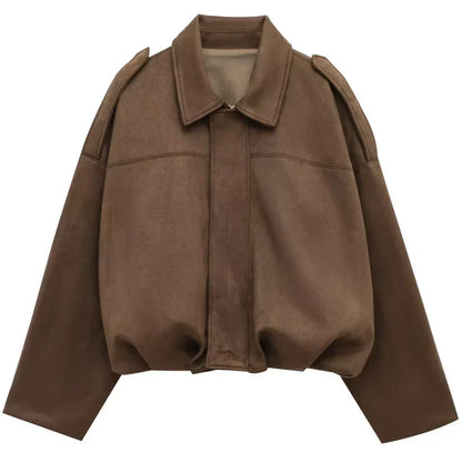 Astrid | Luxury Olive Green Cropped Suede Bomber Jacket