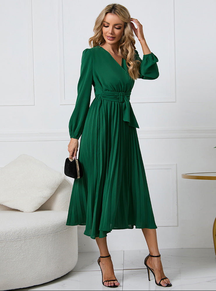 Astrid | Women's Long Sleeve Emerald Midi Wedding Guest Dress