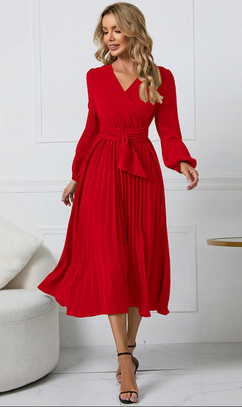 Astrid | Women's Long Sleeve Emerald Midi Wedding Guest Dress
