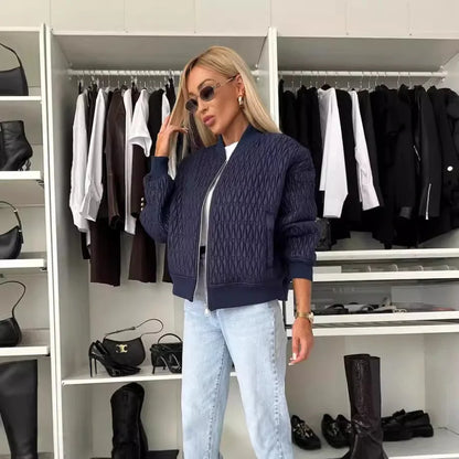Alethea | Women's Cream Quilted Zip Up Bomber Jacket