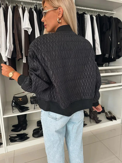 Alethea | Women's Cream Quilted Zip Up Bomber Jacket