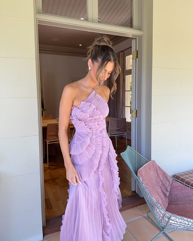 Evelyn | Women's One Shoulder Maxi Lavender Wedding Guest Dress