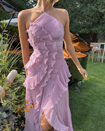 Evelyn | Women's One Shoulder Maxi Lavender Wedding Guest Dress