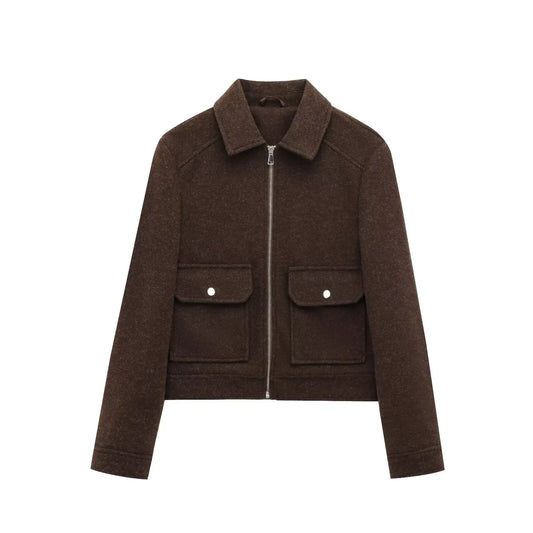 Women's Cropped Brown Zip Up Bomber Jacket