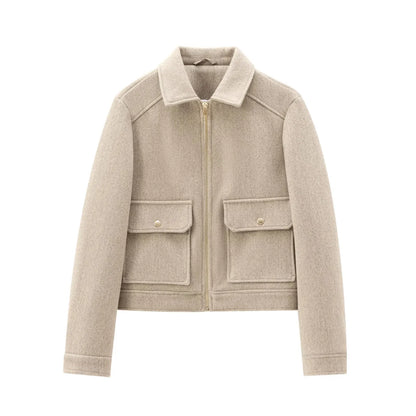 Women's Cropped Brown Zip Up Bomber Jacket