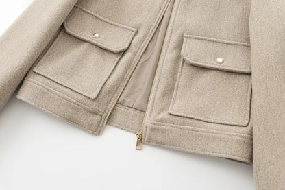 Women's Cropped Brown Zip Up Bomber Jacket