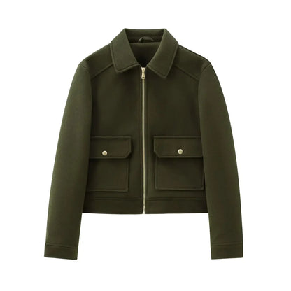 Women's Cropped Brown Zip Up Bomber Jacket