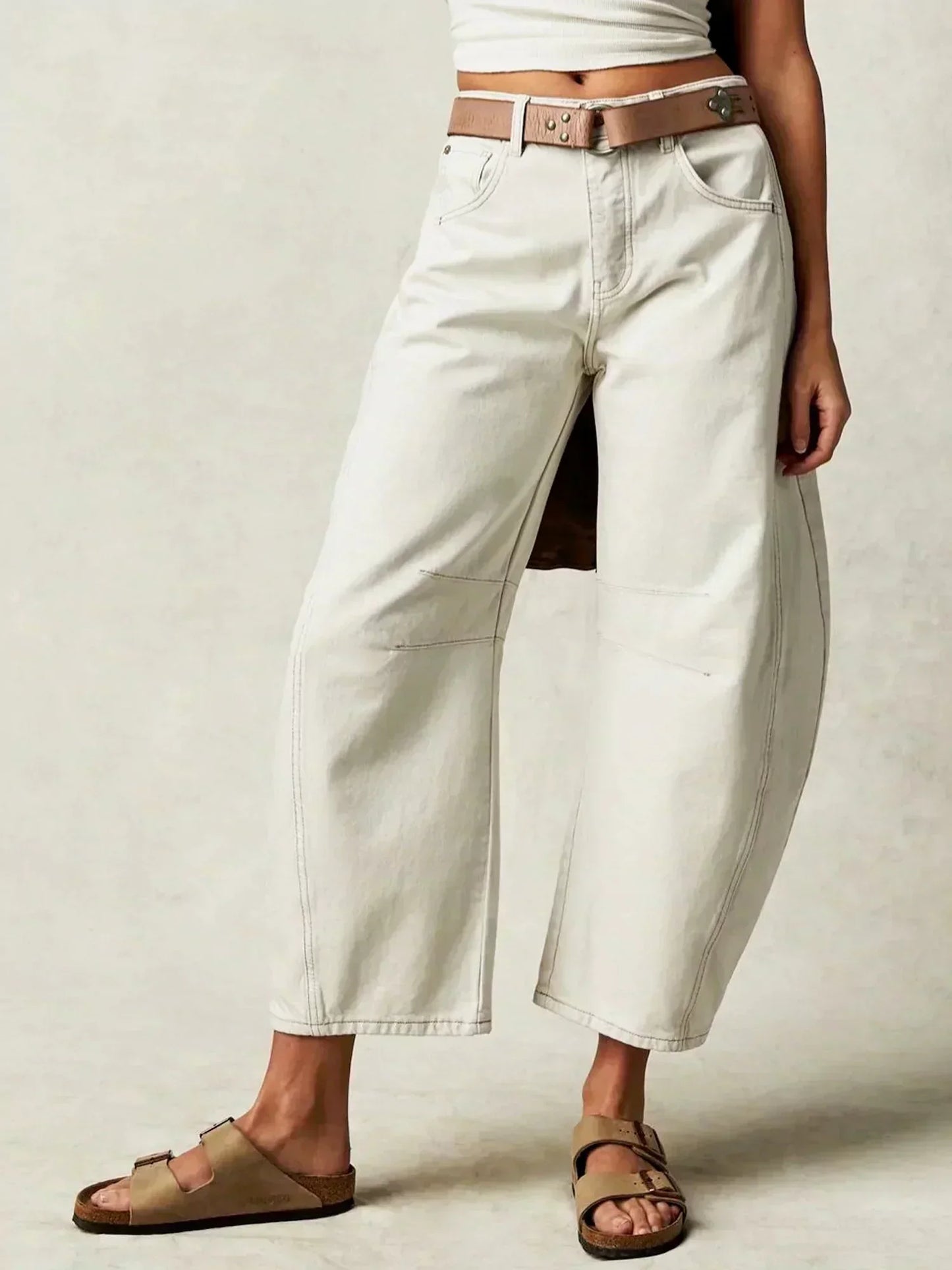 Calista | Women's Tan Leopard Print Wide Leg Cotton Jeans