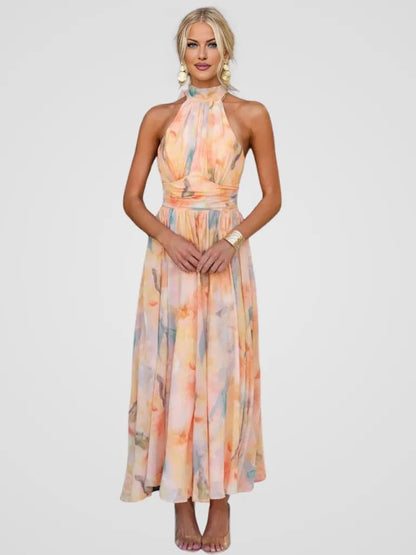 Calista | Elegant Midi Dress in Pastel Floral Chiffon